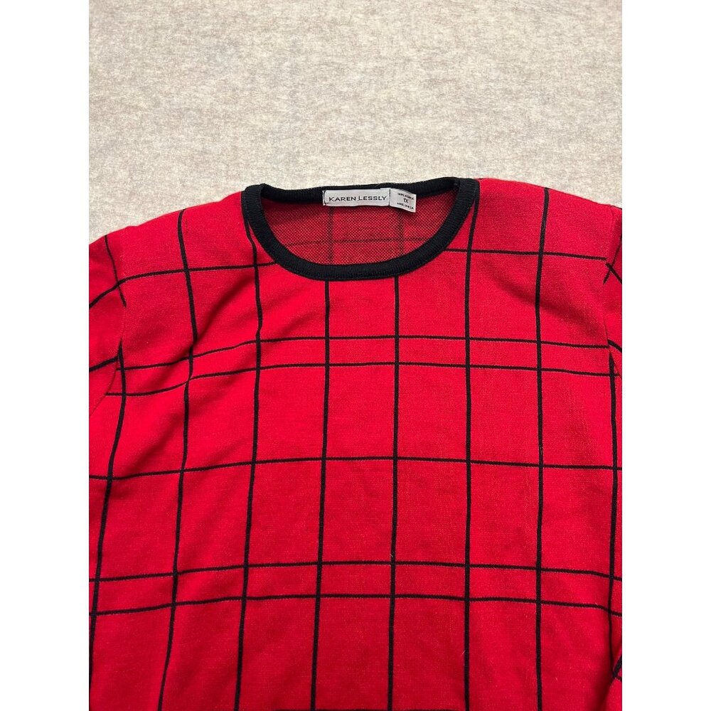 Vintage 90's Karen Lessly Red & Black Long Sleeve Sweater 1X - Picture 2 of 8